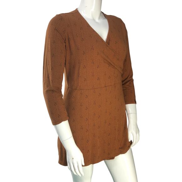 Kuhl Womens Size XL Dress Anya Faux Wrap Crossover Neck Graphic Print Copper - Picture 10 of 14